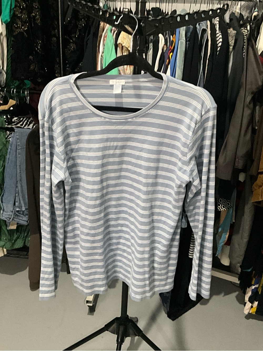 LAKE Light Blue & White Striped Long-Sleeve Tee Pima cotton quiet luxury XL